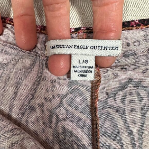 American Eagle Boho Maxi Dress Womens L Maroon Slit Hippie 70s Retro Vacation - Picture 9 of 10